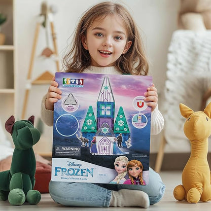 Tytan Toys Disney Frozen Magnetic Tiles Princess Castle - 41-Piece STEAM Building Set with Glitter Tiles & Elsa, Anna, Olaf Stickers - Educational Frozen Toys for Girls Age 3-4+