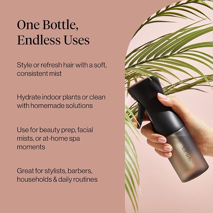 Kitsch Continuous Spray Bottle for Hair – Black, 150ml | Fine Mister Spray Bottle & Water Spray Bottle – Recycled Hair Spray Bottle – Spray Bottles for Cleaning, Styling, & More