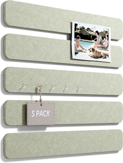 Fluxynara 13" x 2" Felt Wall Panels, Sage | 5-Pack Cork Board Alternative with 35 Push Pins, Adhesive Mounting for Bedroom Door or Home Office