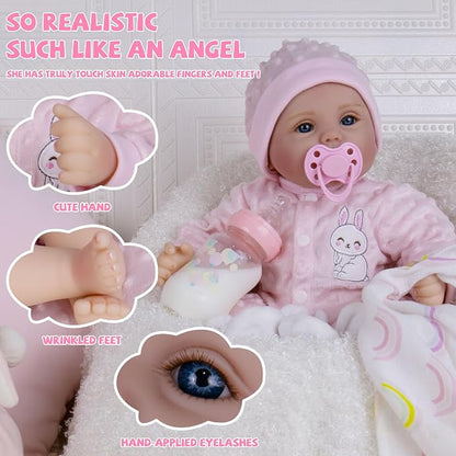 Milidool Reborn Baby Dolls Lifelike Girl Doll 18 inch Realistic Newborn Baby Doll Real Looking Silicone Baby Dolls Girl with Feeding Complete Accessories for 3+ Years Old Gifts