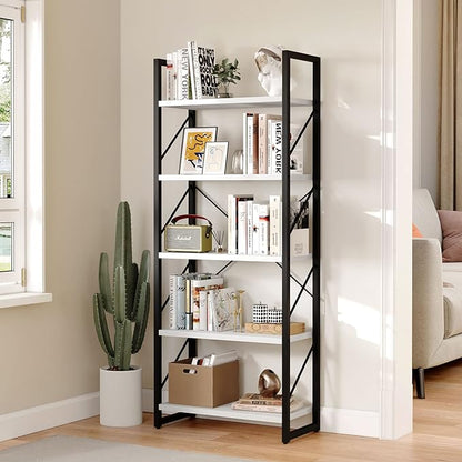 YITAHOME 5-Tier Bookshelf, Freestanding Black and White Book Shelf, Modern Minimalist Open Display Storage Book Shelves Standing Shelving Unit for Living Room Bedroom Home Office, White