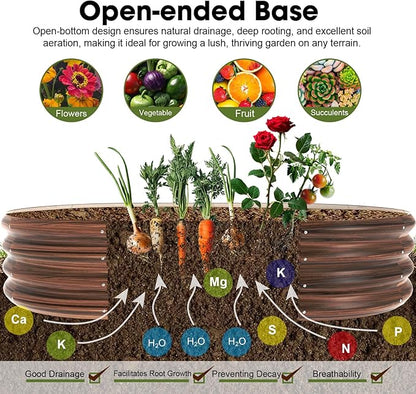 5x3x1ft Oval Galvanized Raised Garden Bed Outdoor 9-in-1 Large Metal Modular Planter Box Raised Beds for Gardening,Vegetables,Fruits,Flowers & Herbs (Brown)