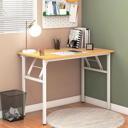 Need Office Computer Desk 39.3 Inch Sturdy Folding Laptop Table Teak | White Frame Writing Gaming Work Table/Foldable Home Office Desk/Sewing Table, No Assembly Required