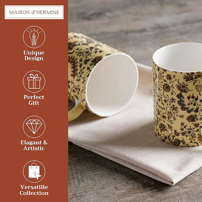 Maison d' Hermine Coffee Mug with Handles Tea Cups (15 Ounce, Pack of 2) | Fine Bone China Coffee Mugs for Hot Beverages Cappuccino Latte Home Restaurant Hotel Spring Summer -Lakshmi