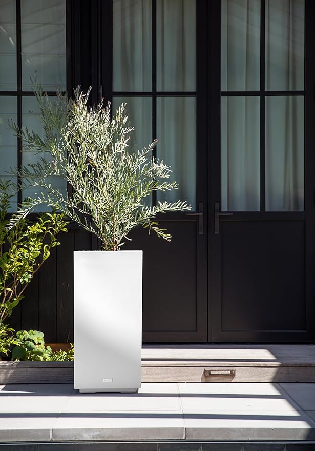 Veradek Block Series Pedestal Planter - Tall Planter for Indoor or Outdoor Front Porch | All-Weather Use with Removable Insert Bucket | Modern Décor for Flowers, Tall Trees, Faux Plants