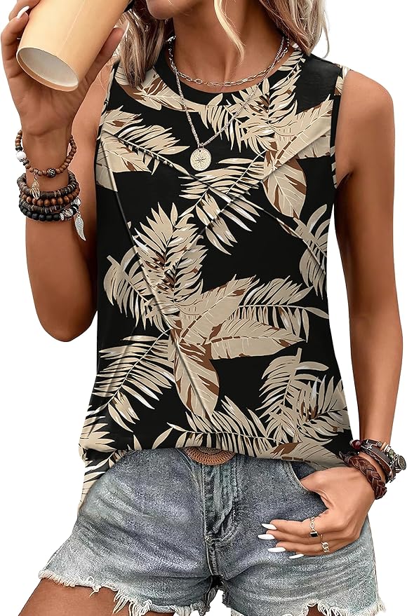 WIHOLL Women's Sleeveless Summer Crewneck Loose Fit Tank Tops