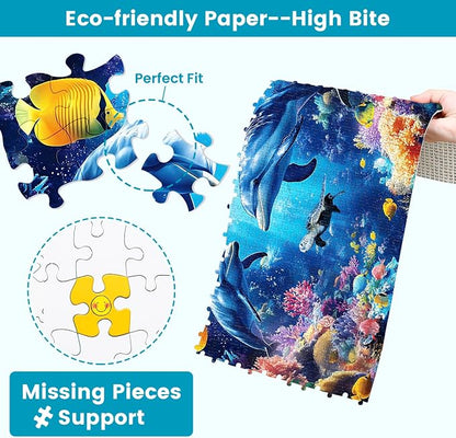 2 Pack Puzzles for Adults 1000 Pieces-Sea Turtle & Dolphins Difficult Jigsaw Puzzles for Adults,Hard Jigsaw Puzzle Decorations DIY Leisure Game Toy Suitable Family Friends(27.5x20 inches)