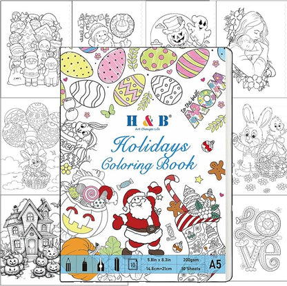 H & B Art Supplies, 72Pack Drawing Supplies for Adults, Drawing Kit with Holiday Coloring Book, Oil-Based Colored Pencils for Artists