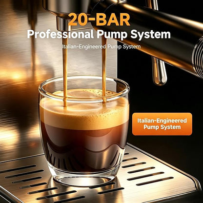 AMZCHEF 20 Bar Home Espresso Coffee Machine | LED Touchscreen, Built-in Milk Frother, Self-Cleaning Function, Makes Latte & Cappuccino, Ideal Coffee Starter Machine