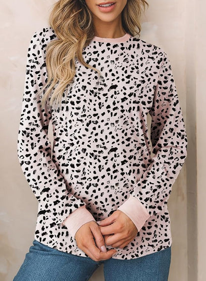 EVALESS Womens Crewneck Long Sleeve Tops Casual Polka Dots Tops Fall 2026 Tshirts Shirts