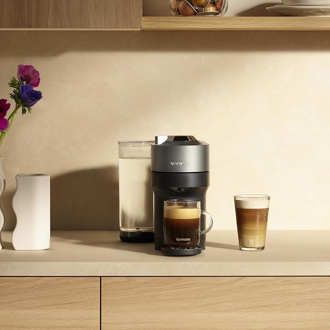 Nespresso Vertuo Pop+ Deluxe Coffee and Espresso Maker by Breville with Milk Frother, Titan