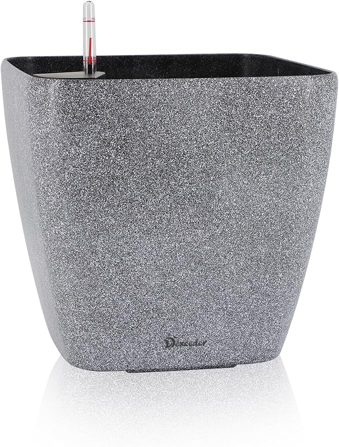 Dexceder 18x17 Self Watering Planter with Wheels Indoor Outdoor, Inner Mat Design, Thickened Large Floor Standing Flower Plant Pot with Water Level Indicator (Stone Matte)