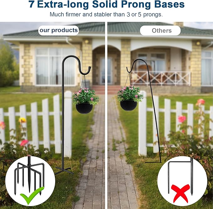 60" Shepherds Hooks for Outdoor, Heavy Duty Bird Feeder Pole for Hummingbird Feeder, Hanging Lantern, Shepherds Hook for Bird Feeders for Outside with 7 Prongs Base,1 Pack