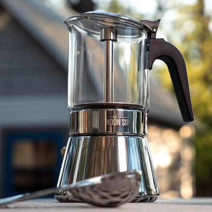 The London Sip Glass and Stainless Steel Stovetop Espresso Maker Moka Pot Italian Coffee Percolator, Glass, Small (5.07 oz)