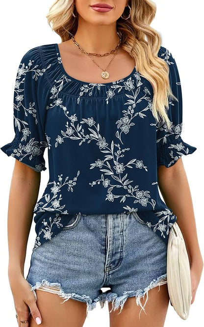 WIHOLL Womens Short Sleeve Square Neck Summer Tops Dressy Casual Blouses Trendy Clothes 2026
