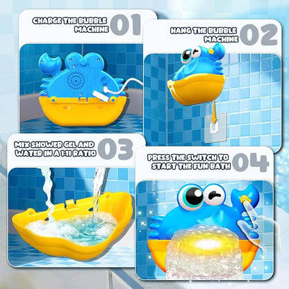 Bath Toys for Kids Ages 1-3,Light Up Baby Bath Toys Crab Bubble Maker with Colourful Light Toddler Bathtub Birthday Gifts Easter Stocking Stuffers for Boys Girls Aged 1-3 2-4 3-5