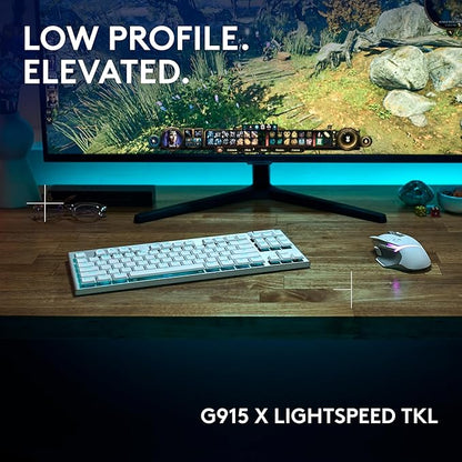 Logitech G915 X Lightspeed TKL Wireless Gaming Keyboard (Tactile) - White | Low Profile, Mechanical Switches, Double-Shot PBT Keycaps, RGB lighting, Aluminum finish, PC/Mac Compatible