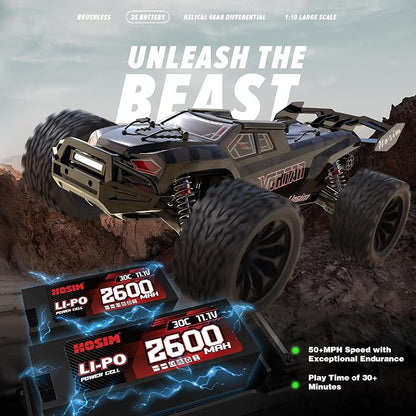 Hosim Mini 1/8 RC Truck for Adults Fast 50+mph, Vortan Electric RTR Brushless RC Cars All Terrain 4WD Off Road Hobby RC Car Waterproof Remote Control Car for Snow/Sand/Beach Toy Gift with 3S Battery