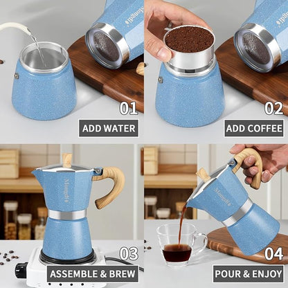 Mongdio Stovetop Espresso Maker Moka Pot, Cuban Coffee Maker Stove top coffee maker Moka Italian Espresso Greca Coffee Maker Brewer Percolator, 12 Espresso Cups, 20 oz - Blue