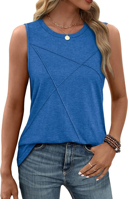 WIHOLL Women's Sleeveless Summer Crewneck Loose Fit Tank Tops