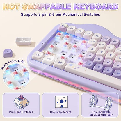 YUNZII C75 Cute 75% Wireless Mechanical Keyboard (Purple, Candy Switch) | Creamy Cake Keyboard, BT5.0/2.4G/USB-C, Hot-Swap, NKRO, PBT MOA Keycaps,5500mAh RGB Gasket Mount for Mac/Win/Gaming/Office