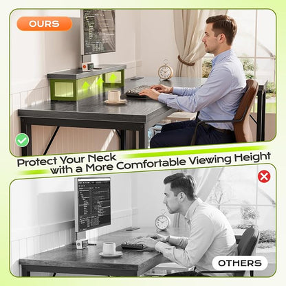 PRAISUN 61" L Shaped Computer Desk, Power Outlets, Monitor Stand, Grey | USB-C Ports, Reversible Charging Station, Spacious Desktop & Legroom, 0.94 Inch Thick Desktop, for Gaming, Study & Work