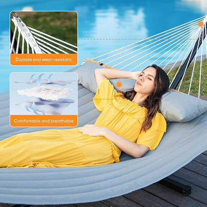 Double Hammock with Spreader Bar,Soft Pillow,Max Load 500lbs,Portable Hammock for Outdoor,Camping,and Backyard,Dark Gray