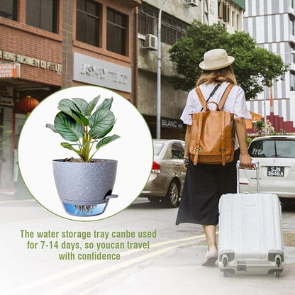 10 inch Self Watering Pots, Planter, Plant Pots with Mesh Drainage Holes for Indoor Outdoor House Plants and Garden, Set of 2 Plastic Flower Pots with Deep Reservoir, Speckled Grey