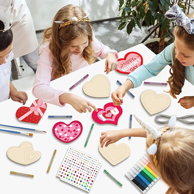 gisgfim 16 Pack Heart Wind Chime Crafts Kits for Kids Make Your Own Valentine's Day Craft Love Crafts Wooden DIY Arts for Valentine Party School Classroom Decorations Supplies Birthday Favors