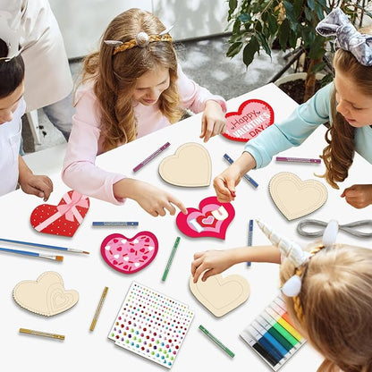 gisgfim 16 Pack Heart Wind Chime Crafts Kits for Kids Make Your Own Valentine's Day Craft Love Crafts Wooden DIY Arts for Valentine Party School Classroom Decorations Supplies Birthday Favors