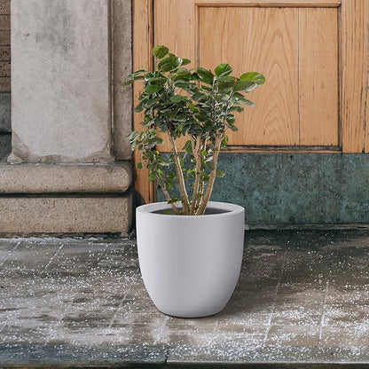 Kante 13.4" Dia Round Concrete Planter, Large Outdoor Modern Indoor Decorative Plant Pots with Drainage Hole and Rubber Plug for Home and Garden, Pure White