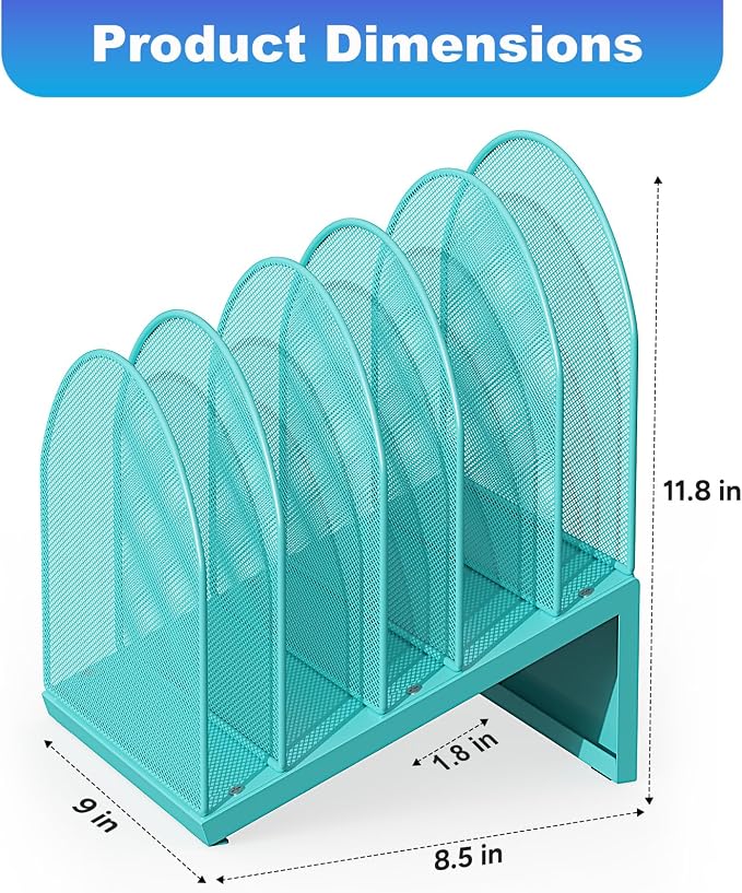gianotter Desktop File Organizer with 5 Compartments | Desk Organizer Paper Organizer for Desk Workspace Organizers for Office Supplies (Blue, Inclined Style)