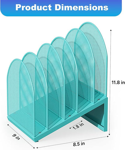 gianotter Desktop File Organizer with 5 Compartments | Desk Organizer Paper Organizer for Desk Workspace Organizers for Office Supplies (Blue, Inclined Style)