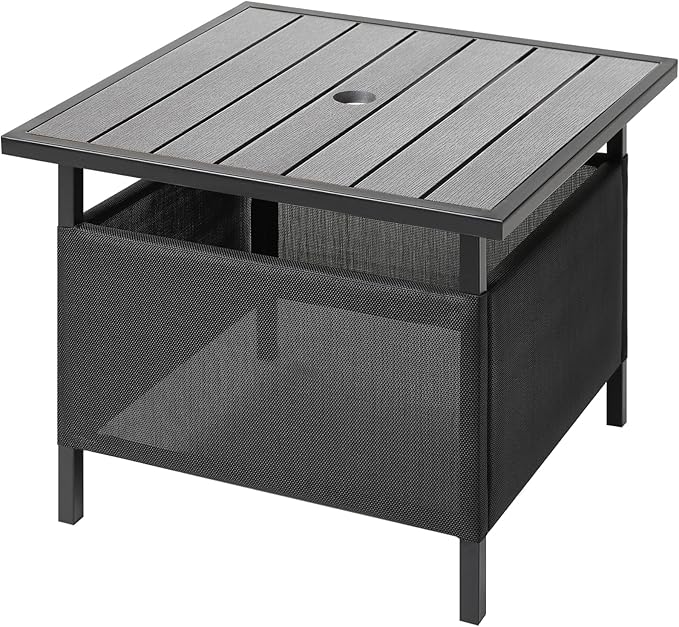 LZRS Adirondack Square Outdoor Side Table with Umbrella Hole, Pool Composite Patio Table,HDPE End Tables for Backyard,Pool, Indoor Companion, Easy Maintenance & Weather Resistant(Light Grey)