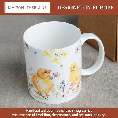 Maison d' Hermine Coffee Mug with Handles Tea Cups (12 Ounce, Pack of 1) | Fine Bone China Coffee Mugs for Hot Beverages Cappuccino Latte Home Restaurant Hotel Spring Summer -Easter Zest - Chicks