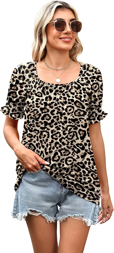WIHOLL Womens Short Sleeve Square Neck Summer Tops Dressy Casual Blouses Trendy Clothes 2026