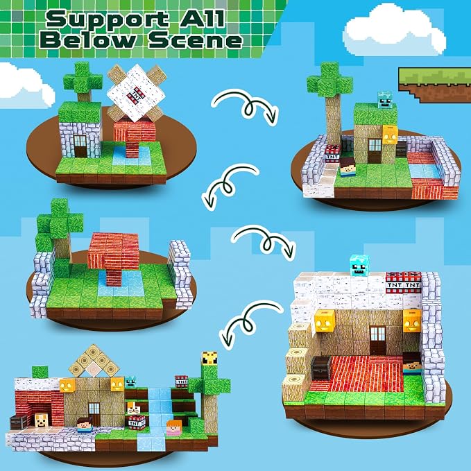 Magnetic Blocks - 150 PCS Build Magnetic Windmill Falls Homes - Magnetics Toys for Montessori Toddler Easter Christmas Birthday Gifts - STEM Sensory Toys for 3 4 5 6 7 8 9 10 Year Old Boys & Girls
