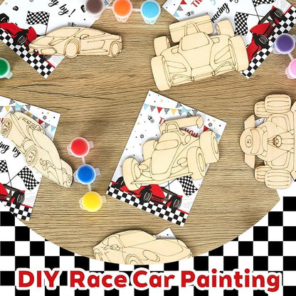 Bafeil 24 Set Race Car Party Favors - Painting Craft Kits with Thank You Cards for Boys Girls Toddler, Racing Cars Themed Birthday Party Decorations for One Two Fast Party Favors Goodie Bag Stuffers