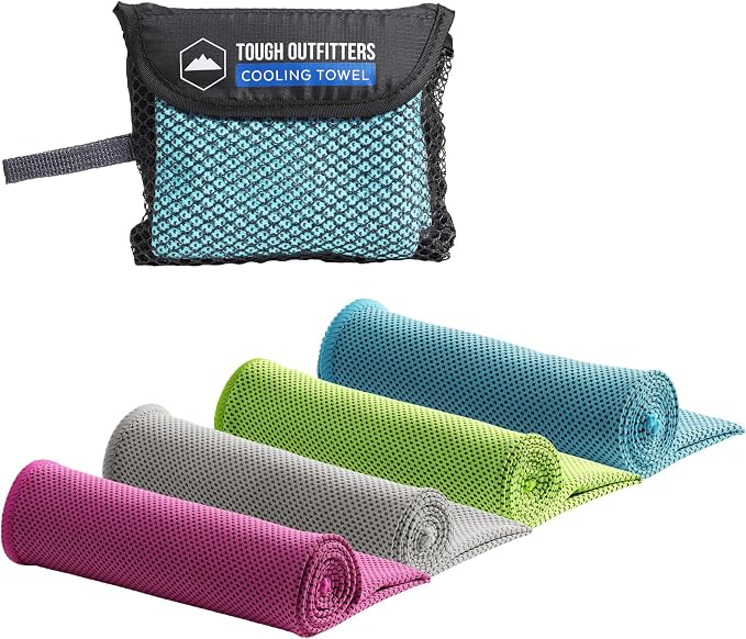 Tough Outdoors Cooling Towel - Cooling Towels for Neck & Face - Ice Wrap & Sweat Rag for Camping Gym Yoga & Sports - Workout Towel for Gym Sweat - Cool Towels for Extreme Heat - 4 Pack