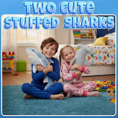 Bedwina Stuffed Animal Sharks - Pack of 2 Extra-Large, 20 inch Mako & Hammerhead Plush Shark Toys, Stuff Animals Toy, for Baby Toddlers & Kids