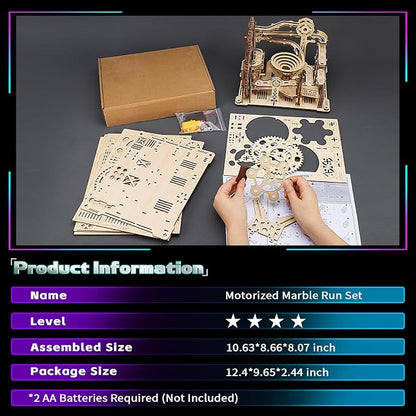 Upgraded Motorized 3D Wooden Puzzles for Adults Marble Run Set, 236-Piece Mechanical Model Kit, STEM Building Project & Unique Gift for Men, Women, Teens, Christmas Birthday Gift