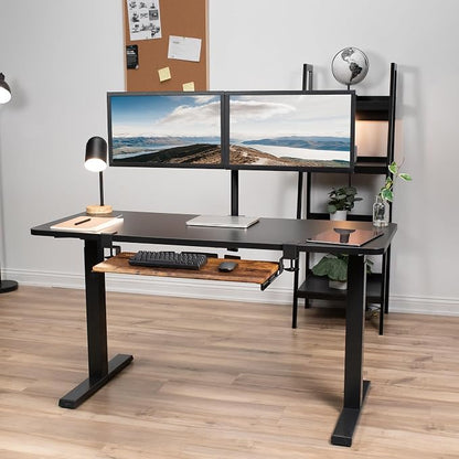 VIVO Vintage Brown Large 27 x 11 in Under Desk Keyboard Tray, MOUNT-KB05N | Keyboard Tray for Typing, Slide Out Platform, Rustic, Extra Sturdy C-Clamp Mount System, Computer Drawer, Black Frame