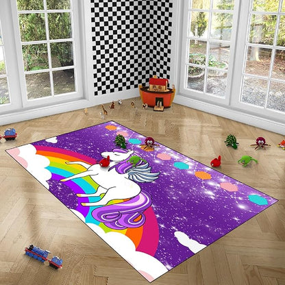 Unicorn Rugs for Girls Bedroom Large Purple Unicorn Rugs for Girls Bedroom Floor Mat Unicorn Floor Rugs for Girls Bedroom for Living Room Dorm Bedroom Home Decor, 5'×7'