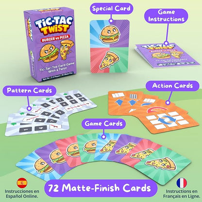 Tic Tac Twist Family Card Game for Kids, Teens & Adults | Quick & Easy Strategy Game for Game Night | Burger vs Pizza Tic Tac Toe with Fun Action Cards | Ages 8+ | 2-4 Players | 10-20 Min