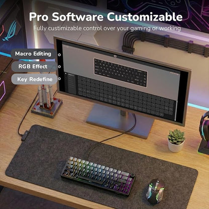 RK ROYAL KLUDGE R65 Wired Gaming Keyboard with Volume Knob, 60% Percent RGB Backlit Mechanical Keyboard, Side Printed PBT Keycaps, QMK/VIA, 66 Keys Hot Swappable Beige Switch, Gradient Black