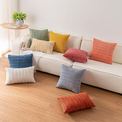 Aegero Pack of 2 Corduroy Decorative Throw Pillow Covers 18x18 InchSoft Boho Striped Pillow Covers Modern Farmhouse Home Decor for Sofa Living Room Couch Bed（Teal）
