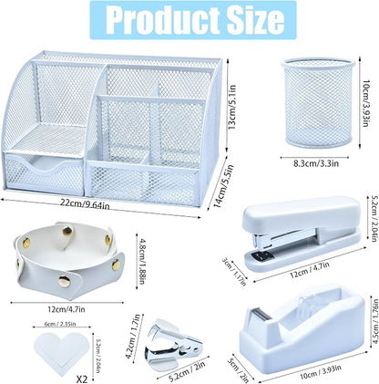 White Desk Accessories, 25Pcs White Office Supplies and Desk Organizers, with Tape Dispenser, Stapler, Staple Remover, Ect, Gift Box Packaging