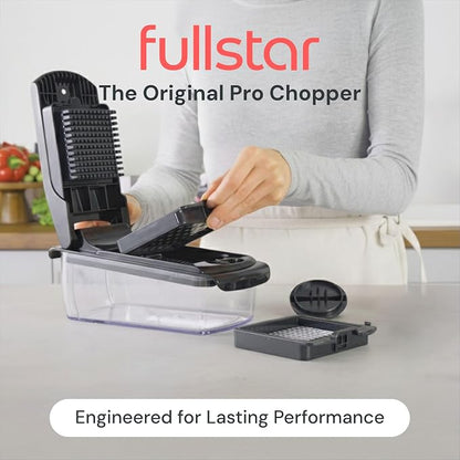 Fullstar Pro Original Vegetable Chopper & Spiralizer, Kitchen Prep Tool | 4 in 1 Veggie Slicer, Onion & Fruit Cutter with Sharp Stainless Steel Blades & Container, All-in-One Food Prep Tool (Black)