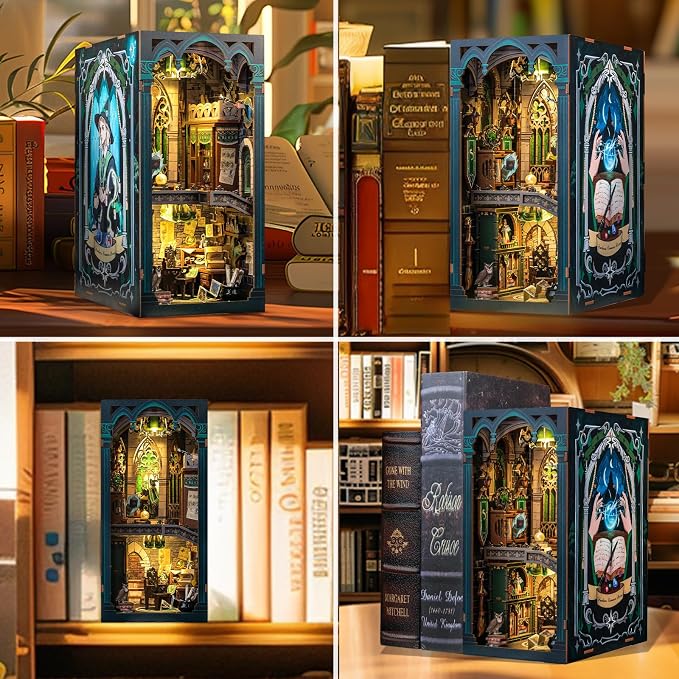 Cutefun Book Nook Kit - DIY Miniature Dollhouse Kit 3D Wooden Puzzle for Adults, Teens, Crafts Gifts for Bookshelf Decor (Darkness Common Room)
