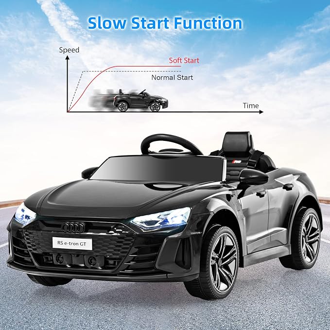INFANS 12V Kids Ride On Car, Licensed Audi RS e-tron GT Electric Vehicle with Remote Control, Toddlers Battery Powered Toy with 4 Wheels Suspension, LED Headlight, Music, MP3, USB, TF Port (Black)
